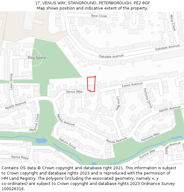 17, VENUS WAY, STANGROUND, PETERBOROUGH, PE2 8GF: Location map and indicative extent of plot