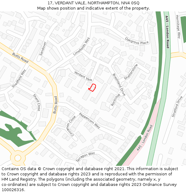 17, VERDANT VALE, NORTHAMPTON, NN4 0SQ: Location map and indicative extent of plot