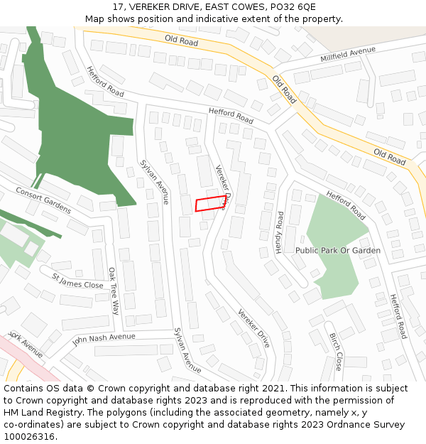 17, VEREKER DRIVE, EAST COWES, PO32 6QE: Location map and indicative extent of plot