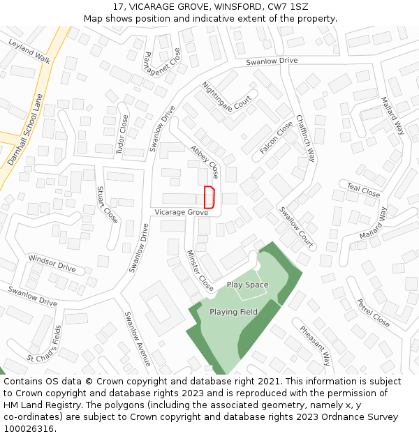 17, VICARAGE GROVE, WINSFORD, CW7 1SZ: Location map and indicative extent of plot