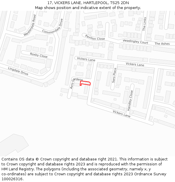 17, VICKERS LANE, HARTLEPOOL, TS25 2DN: Location map and indicative extent of plot