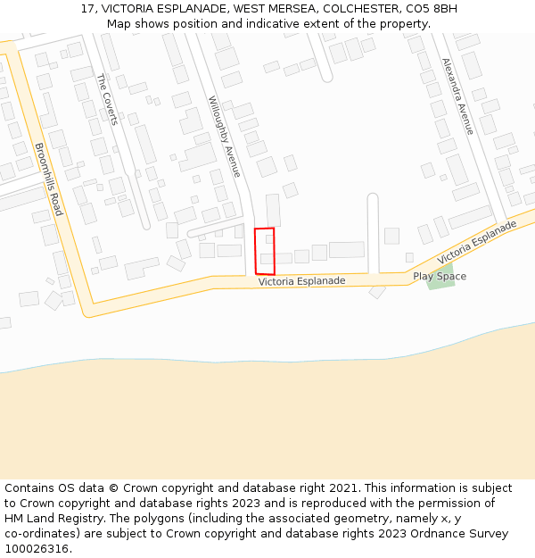 17, VICTORIA ESPLANADE, WEST MERSEA, COLCHESTER, CO5 8BH: Location map and indicative extent of plot