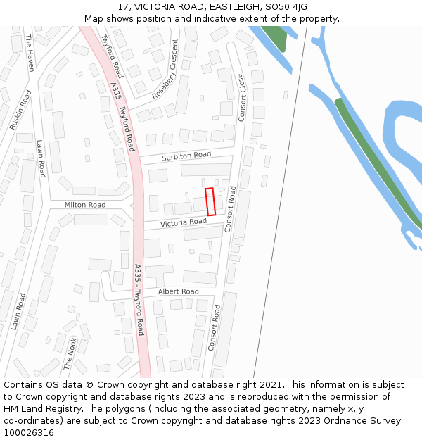 17, VICTORIA ROAD, EASTLEIGH, SO50 4JG: Location map and indicative extent of plot