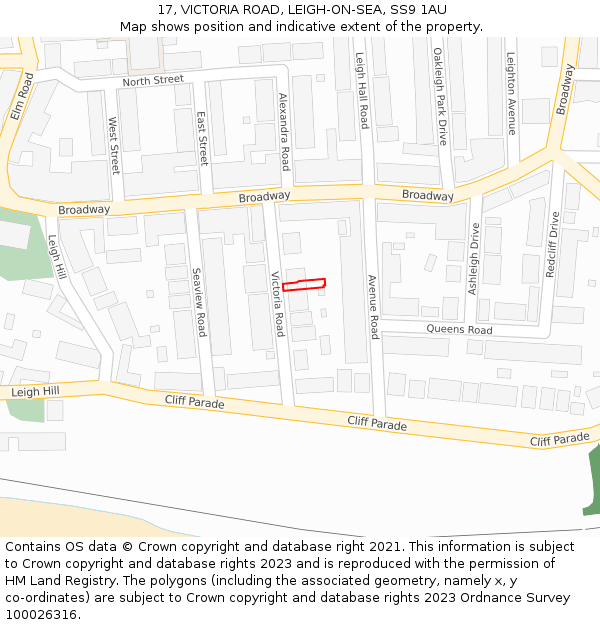 17, VICTORIA ROAD, LEIGH-ON-SEA, SS9 1AU: Location map and indicative extent of plot