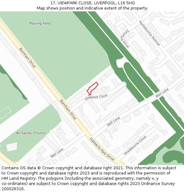 17, VIEWPARK CLOSE, LIVERPOOL, L16 5HG: Location map and indicative extent of plot