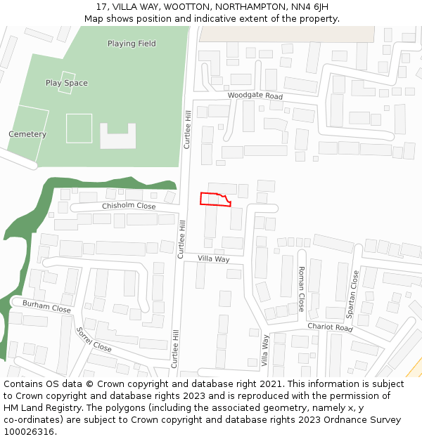 17, VILLA WAY, WOOTTON, NORTHAMPTON, NN4 6JH: Location map and indicative extent of plot