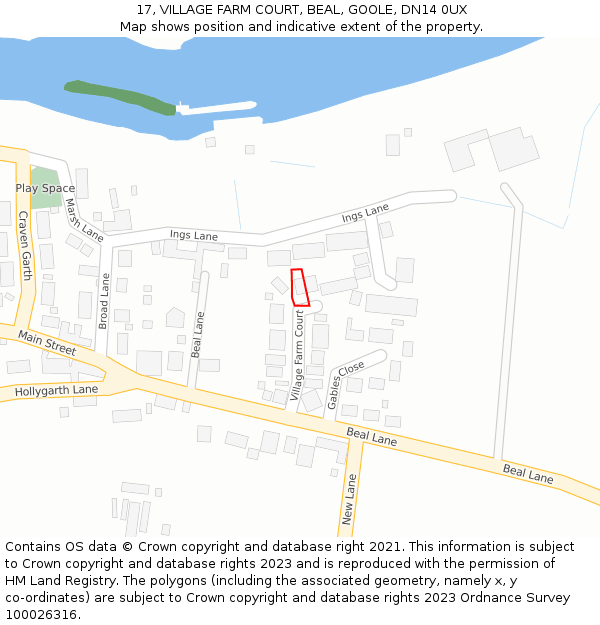 17, VILLAGE FARM COURT, BEAL, GOOLE, DN14 0UX: Location map and indicative extent of plot