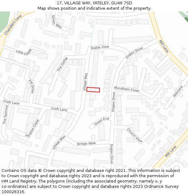 17, VILLAGE WAY, YATELEY, GU46 7SD: Location map and indicative extent of plot