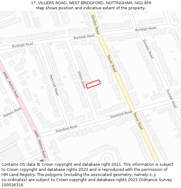 17, VILLIERS ROAD, WEST BRIDGFORD, NOTTINGHAM, NG2 6FR: Location map and indicative extent of plot