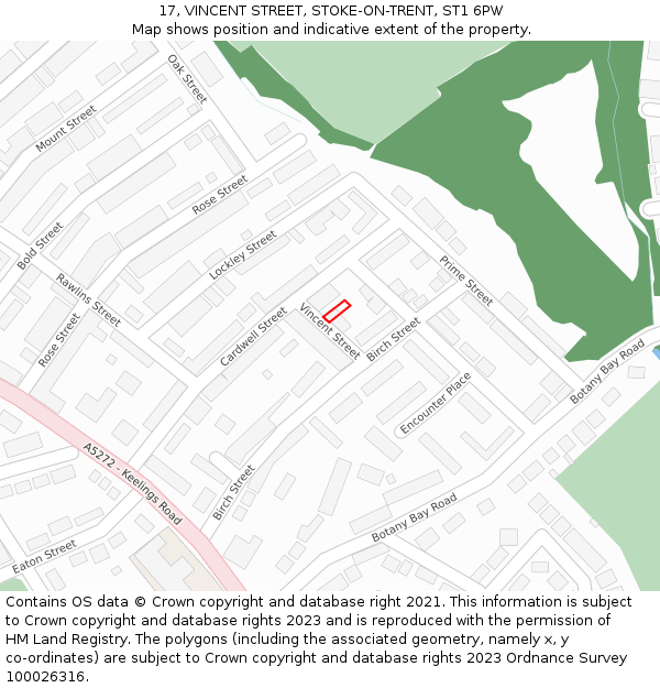 17, VINCENT STREET, STOKE-ON-TRENT, ST1 6PW: Location map and indicative extent of plot