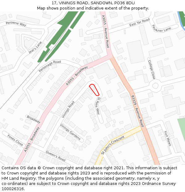 17, VININGS ROAD, SANDOWN, PO36 8DU: Location map and indicative extent of plot