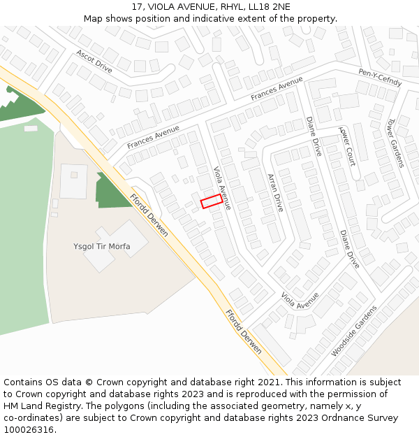 17, VIOLA AVENUE, RHYL, LL18 2NE: Location map and indicative extent of plot