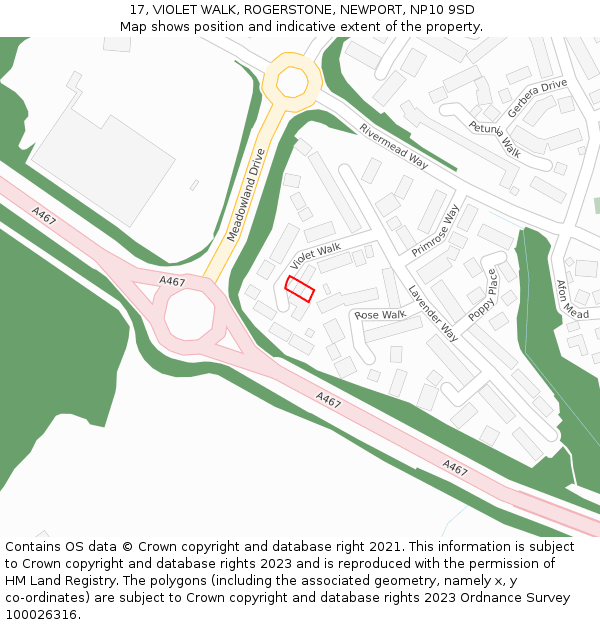 17, VIOLET WALK, ROGERSTONE, NEWPORT, NP10 9SD: Location map and indicative extent of plot