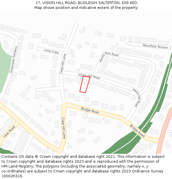 17, VISION HILL ROAD, BUDLEIGH SALTERTON, EX9 6ED: Location map and indicative extent of plot