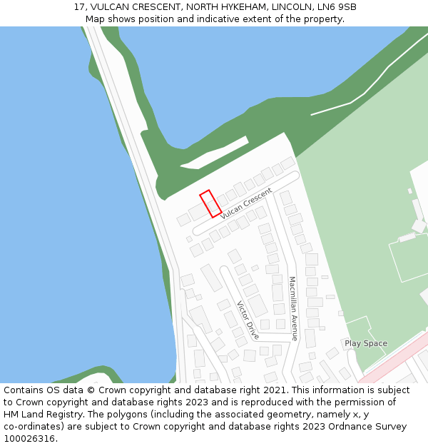 17, VULCAN CRESCENT, NORTH HYKEHAM, LINCOLN, LN6 9SB: Location map and indicative extent of plot