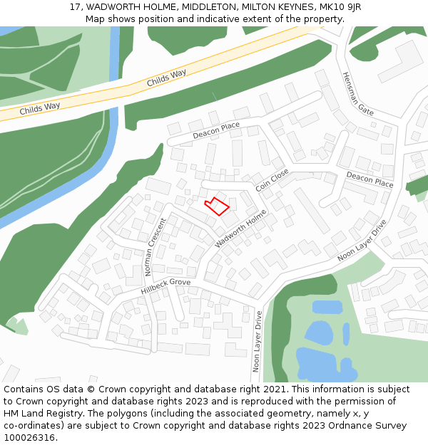 17, WADWORTH HOLME, MIDDLETON, MILTON KEYNES, MK10 9JR: Location map and indicative extent of plot