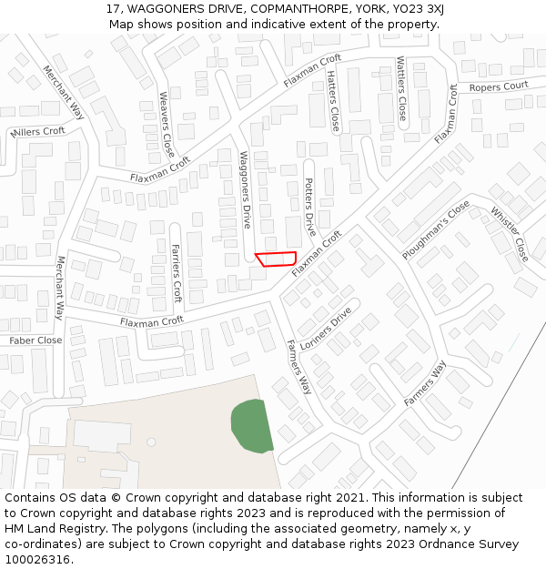 17, WAGGONERS DRIVE, COPMANTHORPE, YORK, YO23 3XJ: Location map and indicative extent of plot