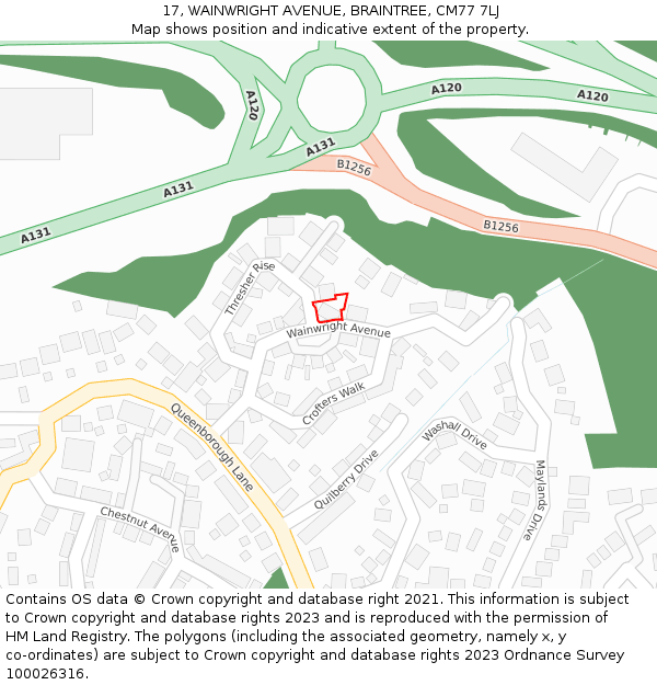 17, WAINWRIGHT AVENUE, BRAINTREE, CM77 7LJ: Location map and indicative extent of plot