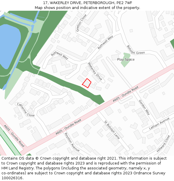 17, WAKERLEY DRIVE, PETERBOROUGH, PE2 7WF: Location map and indicative extent of plot