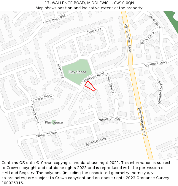17, WALLENGE ROAD, MIDDLEWICH, CW10 0QN: Location map and indicative extent of plot