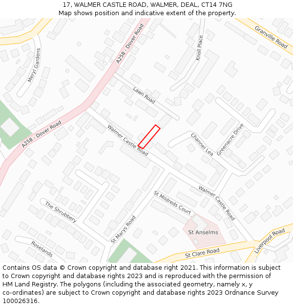 17, WALMER CASTLE ROAD, WALMER, DEAL, CT14 7NG: Location map and indicative extent of plot