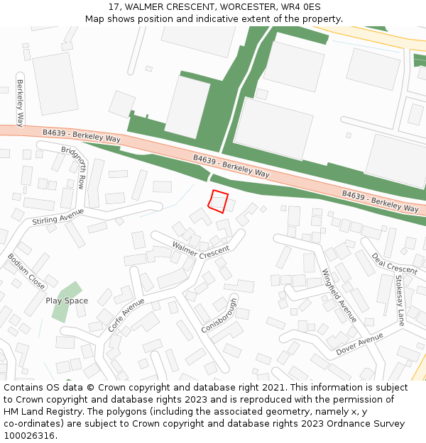 17, WALMER CRESCENT, WORCESTER, WR4 0ES: Location map and indicative extent of plot