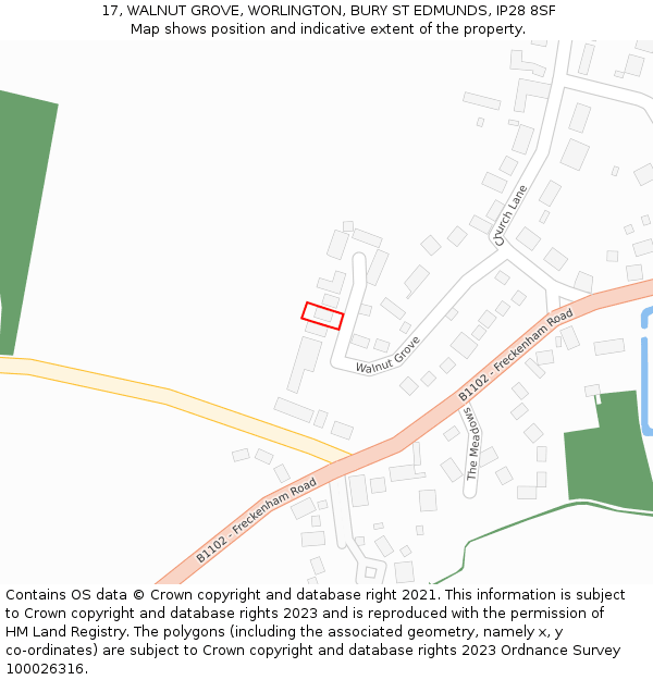 17, WALNUT GROVE, WORLINGTON, BURY ST EDMUNDS, IP28 8SF: Location map and indicative extent of plot