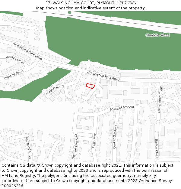 17, WALSINGHAM COURT, PLYMOUTH, PL7 2WN: Location map and indicative extent of plot
