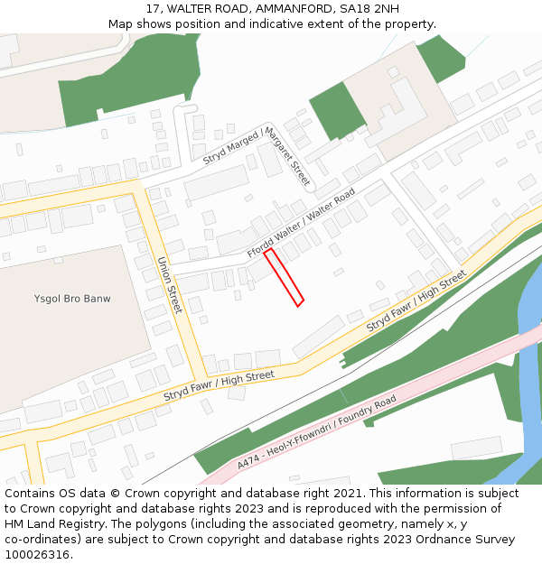 17, WALTER ROAD, AMMANFORD, SA18 2NH: Location map and indicative extent of plot