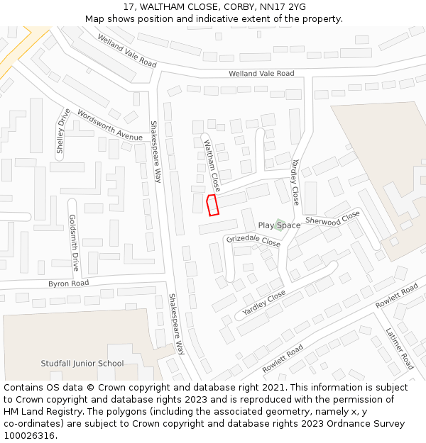 17, WALTHAM CLOSE, CORBY, NN17 2YG: Location map and indicative extent of plot