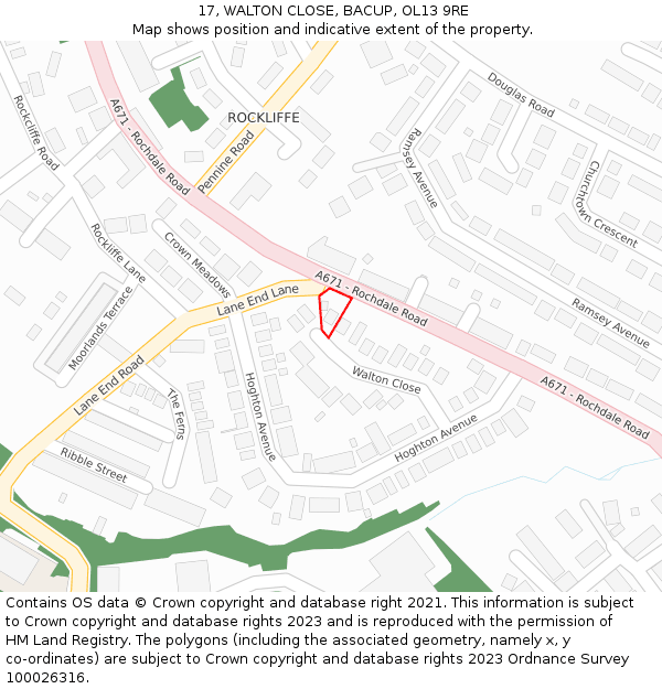 17, WALTON CLOSE, BACUP, OL13 9RE: Location map and indicative extent of plot