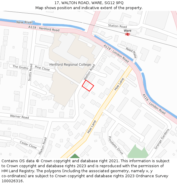 17, WALTON ROAD, WARE, SG12 9PQ: Location map and indicative extent of plot