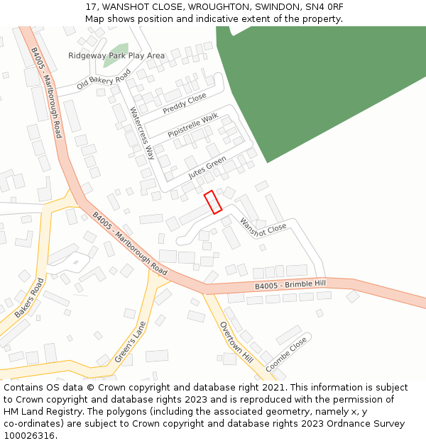 17, WANSHOT CLOSE, WROUGHTON, SWINDON, SN4 0RF: Location map and indicative extent of plot