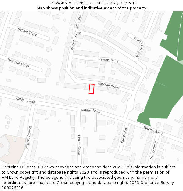 17, WARATAH DRIVE, CHISLEHURST, BR7 5FP: Location map and indicative extent of plot