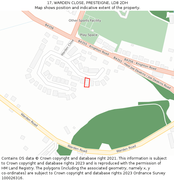 17, WARDEN CLOSE, PRESTEIGNE, LD8 2DH: Location map and indicative extent of plot