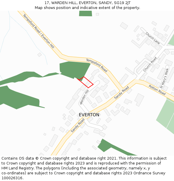 17, WARDEN HILL, EVERTON, SANDY, SG19 2JT: Location map and indicative extent of plot