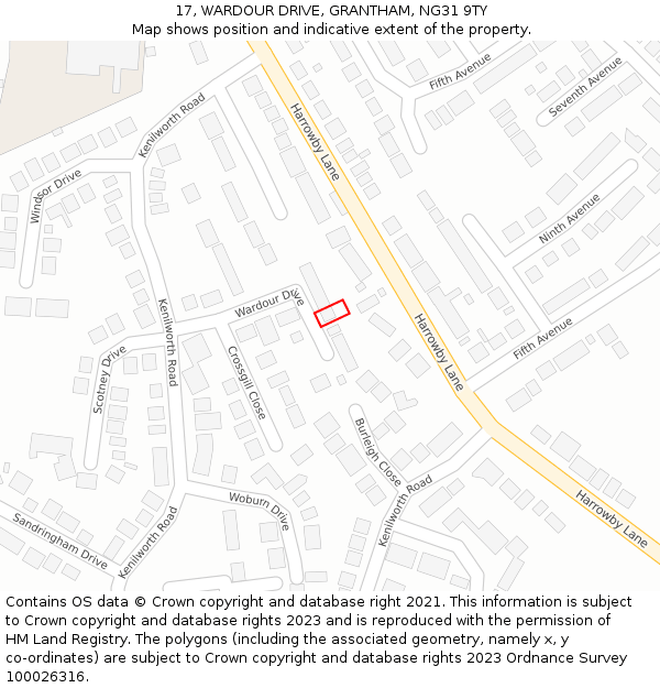 17, WARDOUR DRIVE, GRANTHAM, NG31 9TY: Location map and indicative extent of plot