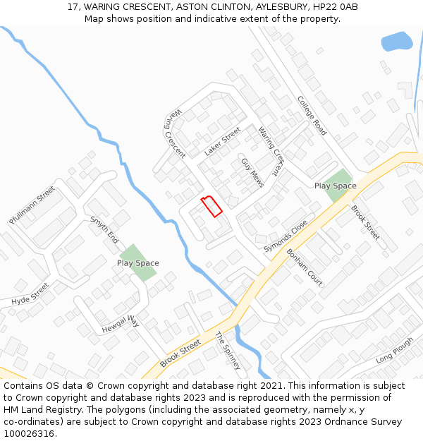 17, WARING CRESCENT, ASTON CLINTON, AYLESBURY, HP22 0AB: Location map and indicative extent of plot