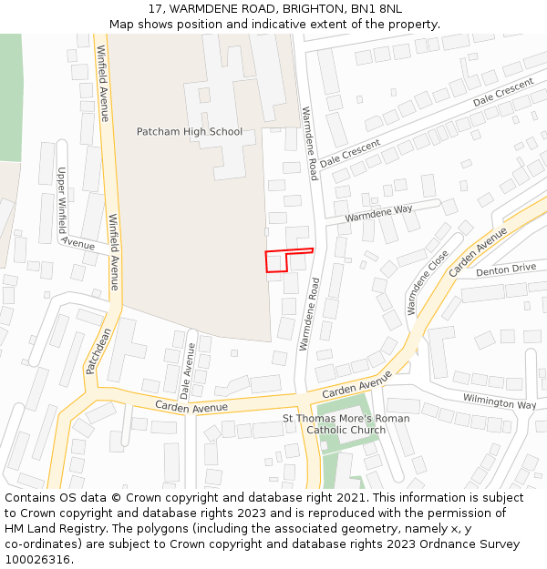 17, WARMDENE ROAD, BRIGHTON, BN1 8NL: Location map and indicative extent of plot