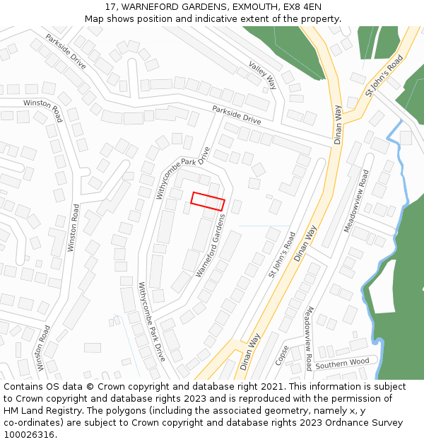 17, WARNEFORD GARDENS, EXMOUTH, EX8 4EN: Location map and indicative extent of plot