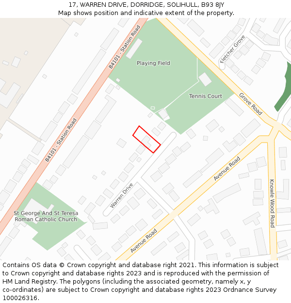 17, WARREN DRIVE, DORRIDGE, SOLIHULL, B93 8JY: Location map and indicative extent of plot