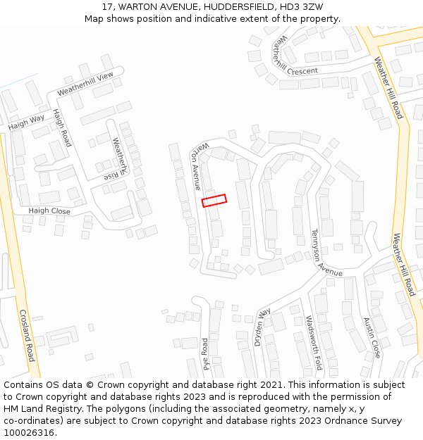 17, WARTON AVENUE, HUDDERSFIELD, HD3 3ZW: Location map and indicative extent of plot