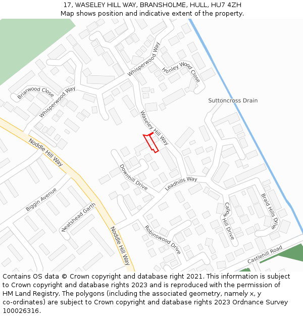17, WASELEY HILL WAY, BRANSHOLME, HULL, HU7 4ZH: Location map and indicative extent of plot
