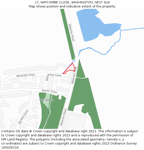 17, WATCOMBE CLOSE, WASHINGTON, NE37 3LW: Location map and indicative extent of plot