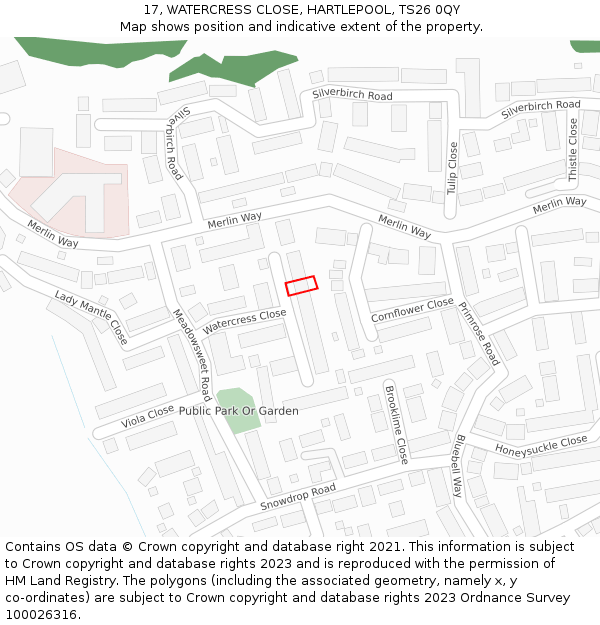 17, WATERCRESS CLOSE, HARTLEPOOL, TS26 0QY: Location map and indicative extent of plot