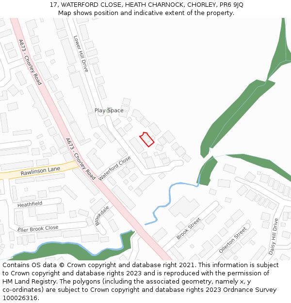 17, WATERFORD CLOSE, HEATH CHARNOCK, CHORLEY, PR6 9JQ: Location map and indicative extent of plot
