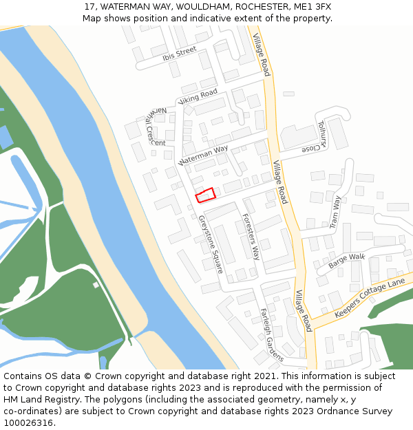 17, WATERMAN WAY, WOULDHAM, ROCHESTER, ME1 3FX: Location map and indicative extent of plot