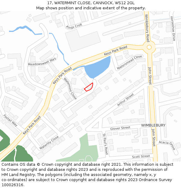 17, WATERMINT CLOSE, CANNOCK, WS12 2GL: Location map and indicative extent of plot