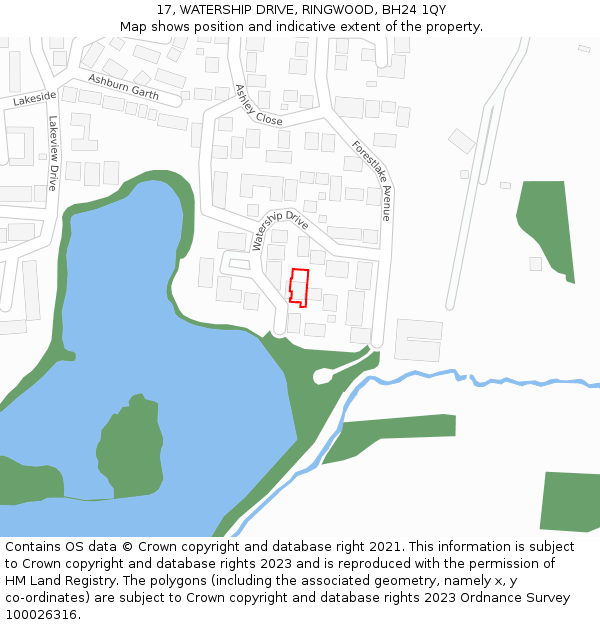 17, WATERSHIP DRIVE, RINGWOOD, BH24 1QY: Location map and indicative extent of plot