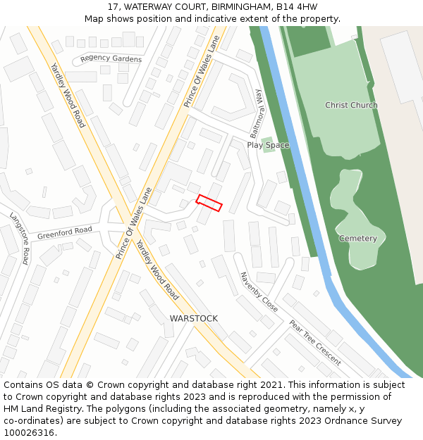 17, WATERWAY COURT, BIRMINGHAM, B14 4HW: Location map and indicative extent of plot